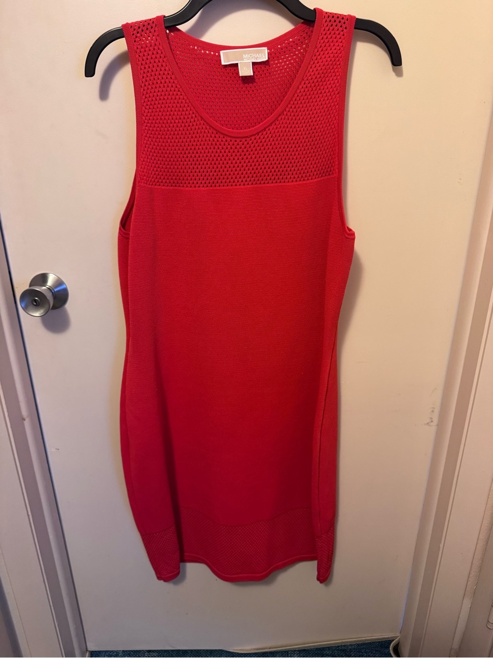 Michael Kors Bright Red Mesh Knit Top with Logo Plate
